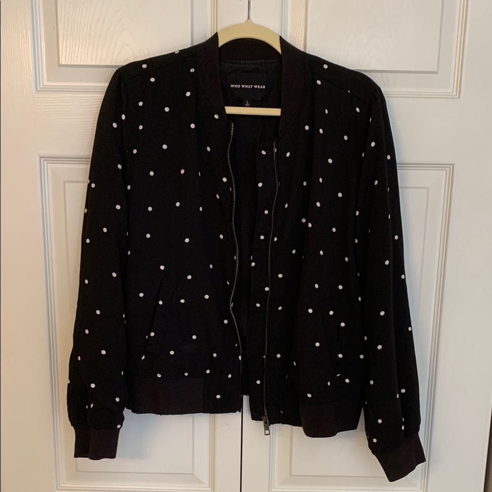 Who What Wear Black Polka Dot Jacket